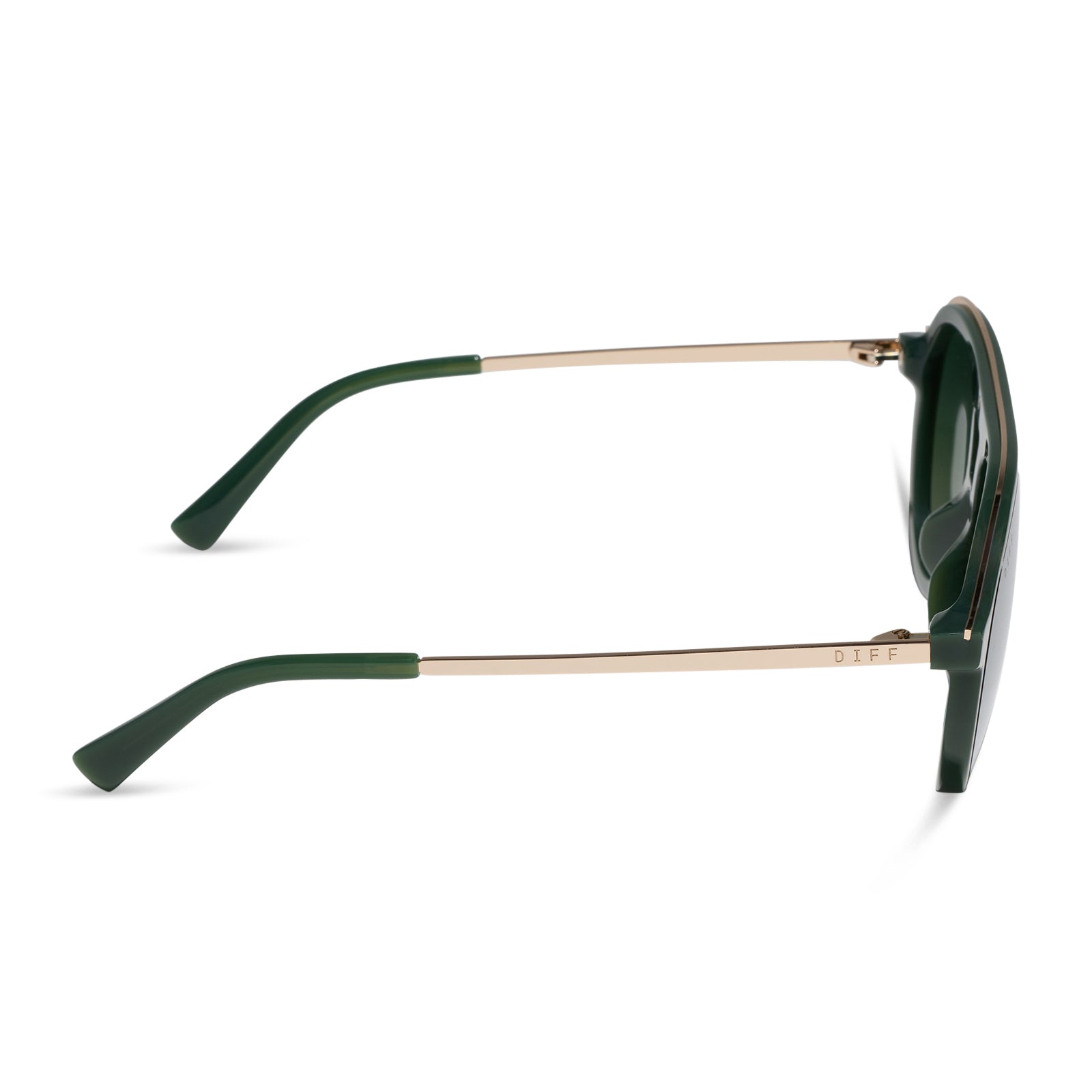 diff eyewear featuring the tosca iii aviator sunglasses with a fairway green acetate with gold accentsframe  and aloe green gradient w/ light gold flash lenses side view