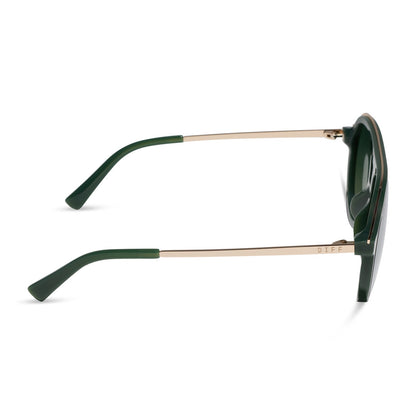 diff eyewear featuring the tosca iii aviator sunglasses with a fairway green acetate with gold accentsframe  and aloe green gradient w/ light gold flash lenses side view