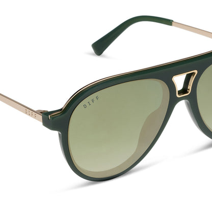 diff eyewear featuring the tosca iii aviator sunglasses with a fairway green acetate with gold accentsframe  and aloe green gradient w/ light gold flash lenses detailed view