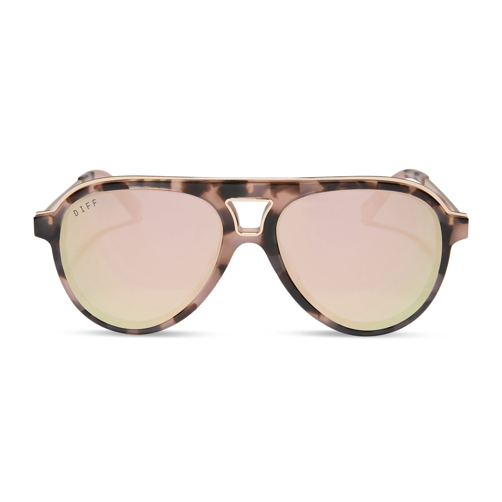 diff eyewear featuring the tosca iii aviator sunglasses with a himalayan brown tortoise frame and taupe mirror lenses front view