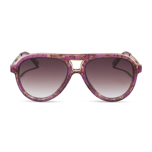 diff eyewear tosca iii oversized aviator sunglasses with a lavender haze purple tortoise acetate frame and brown gradient lenses front view