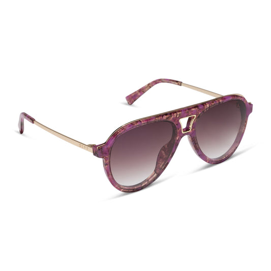 diff eyewear tosca iii oversized aviator sunglasses with a lavender haze purple tortoise acetate frame and brown gradient lenses angled view