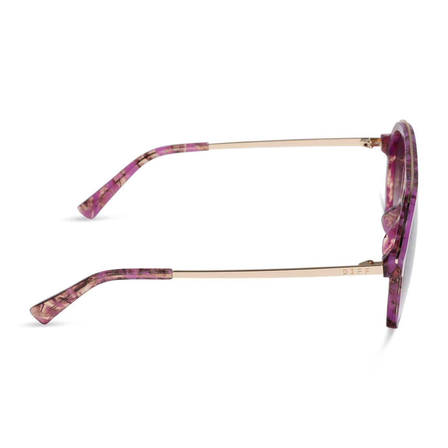 diff eyewear tosca iii oversized aviator sunglasses with a lavender haze purple tortoise acetate frame and brown gradient lenses side view
