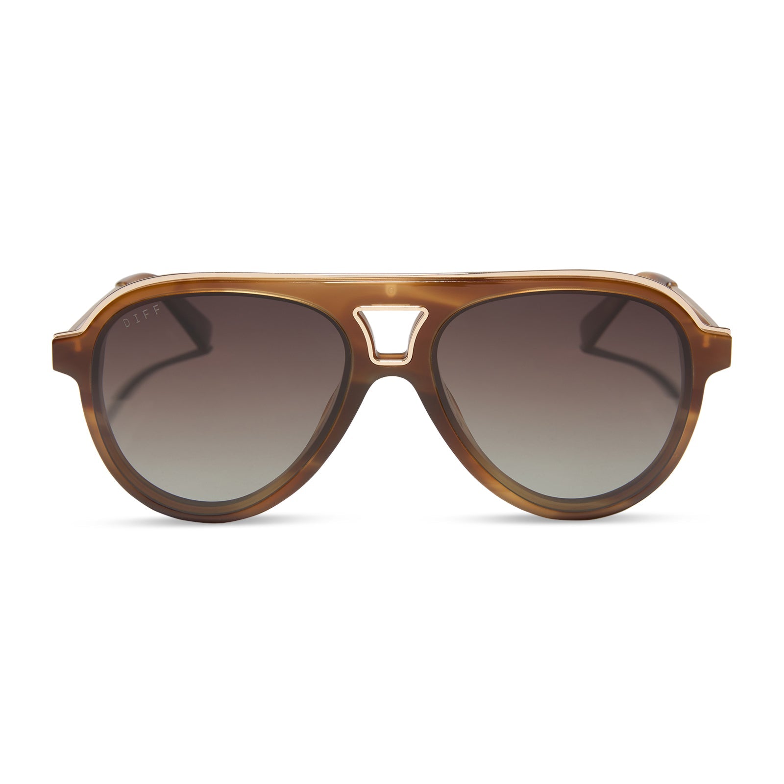 diff eyewear featuring the tosca iii aviator sunglasses with a tawny brown tortoise frame and brown gradient polarized lenses front view