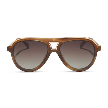 diff eyewear featuring the tosca iii aviator sunglasses with a tawny brown tortoise frame and brown gradient polarized lenses front view