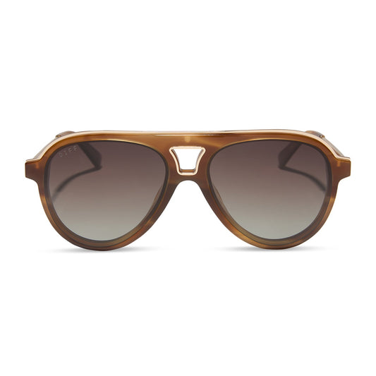 diff eyewear featuring the tosca iii aviator sunglasses with a tawny brown tortoise frame and brown gradient polarized lenses front view