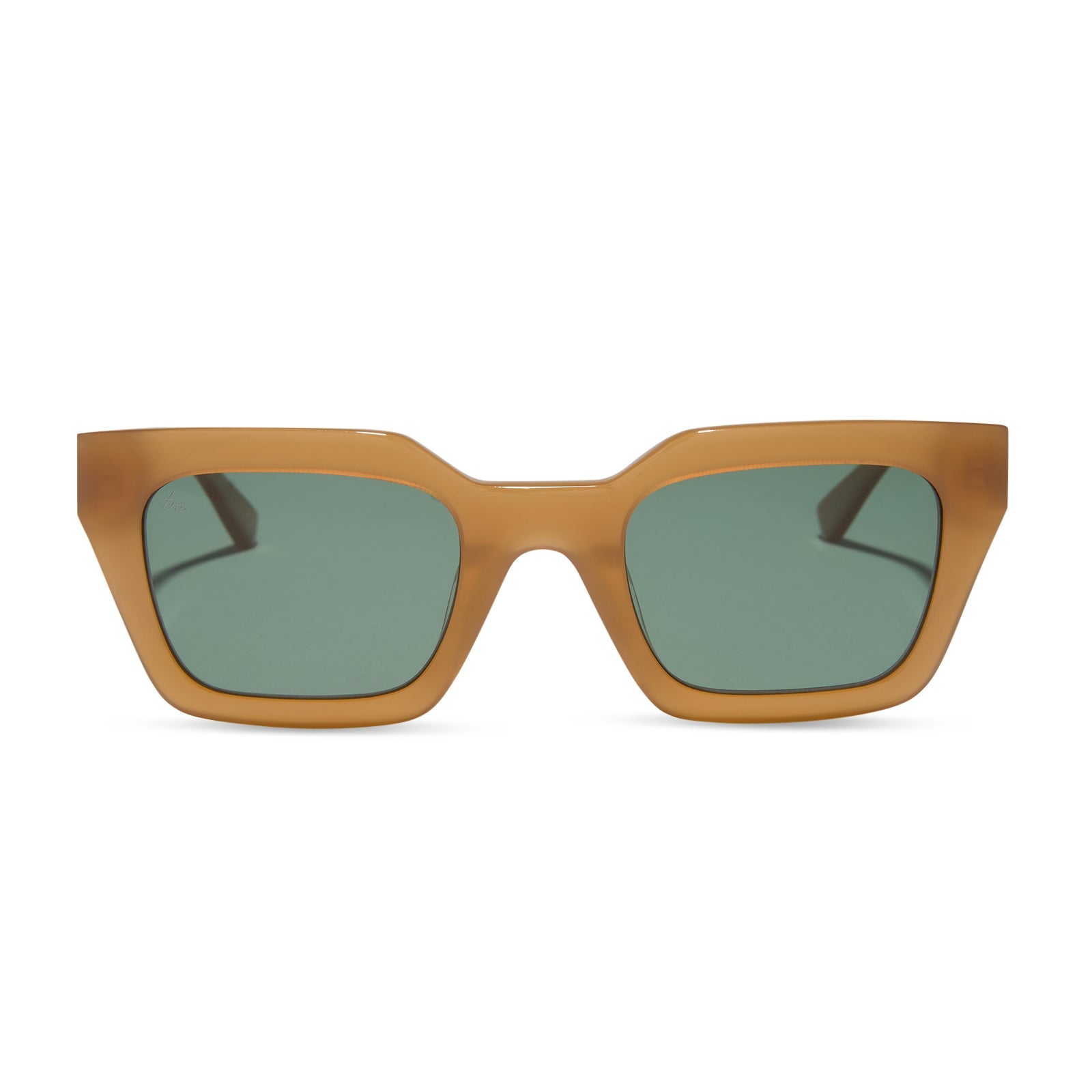 travis mathews x diff eyewear featuring the solana cat eye sunglasses with a caramel acetate frame and g15 polarized lenses front view