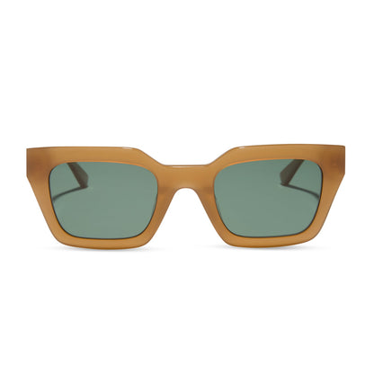 travis mathews x diff eyewear featuring the solana cat eye sunglasses with a caramel acetate frame and g15 polarized lenses front view