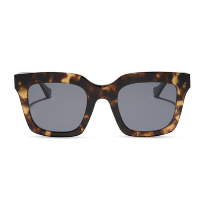 travis mathews x diff eyewear featuring the valencia square sunglasses with a tortoise acetate frame and grey polarized lenses front view
