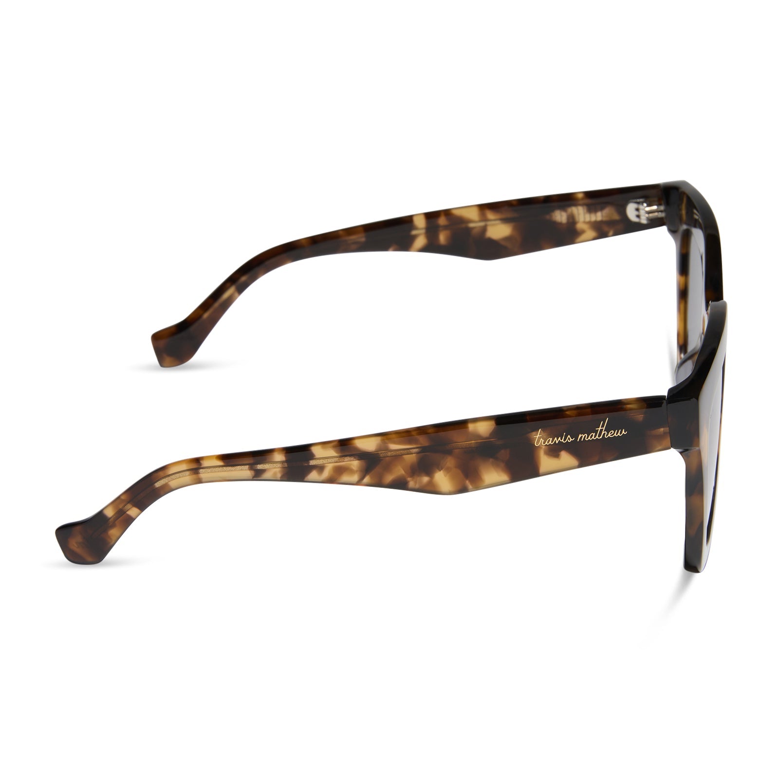 travis mathews x diff eyewear featuring the valencia square sunglasses with a tortoise acetate frame and grey polarized lenses side view