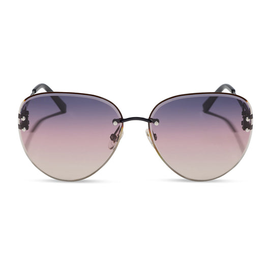 diff eyewear tosca iii aviator sunglasses with a black metal frame and twilight gradient lenses front view