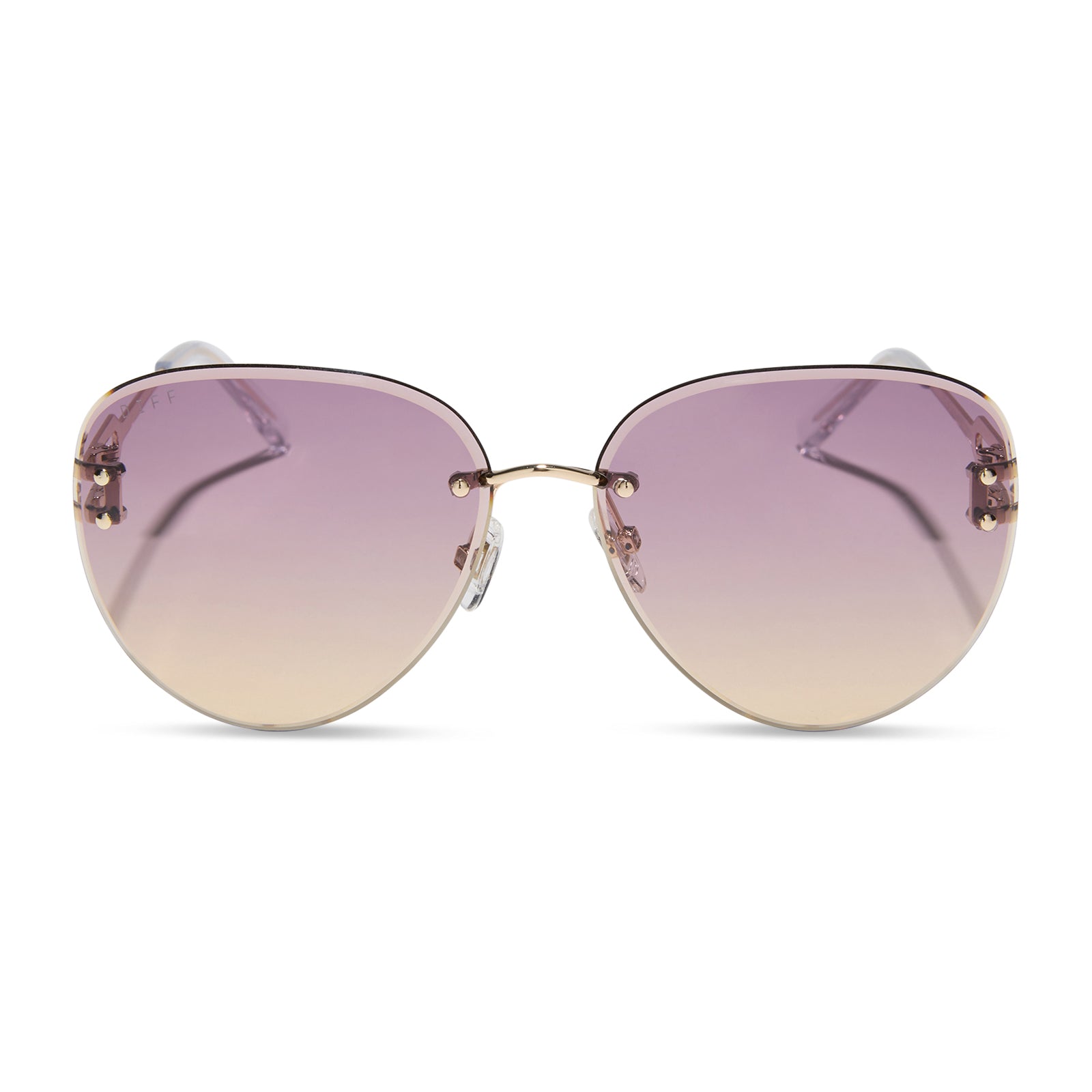 diff eyewear featuring the trista aviator sunglasses with a gold frame and misty lilac gradient lenses front view