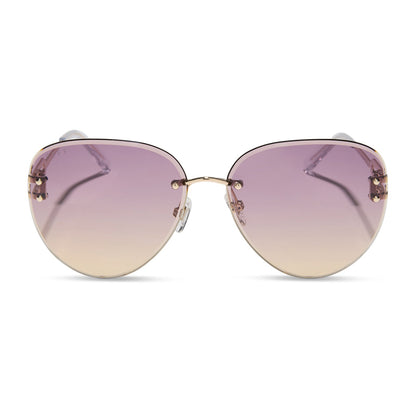 diff eyewear featuring the trista aviator sunglasses with a gold frame and misty lilac gradient lenses front view
