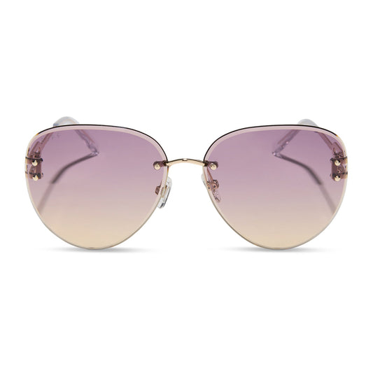 diff eyewear featuring the trista aviator sunglasses with a gold frame and misty lilac gradient lenses front view