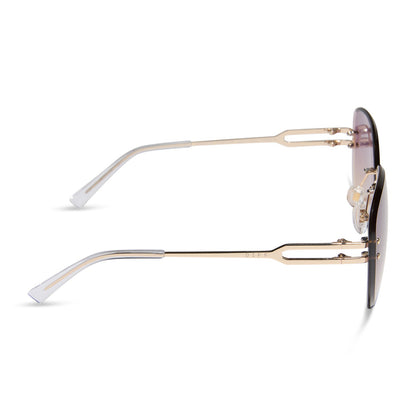 diff eyewear featuring the trista aviator sunglasses with a gold frame and misty lilac gradient lenses side view