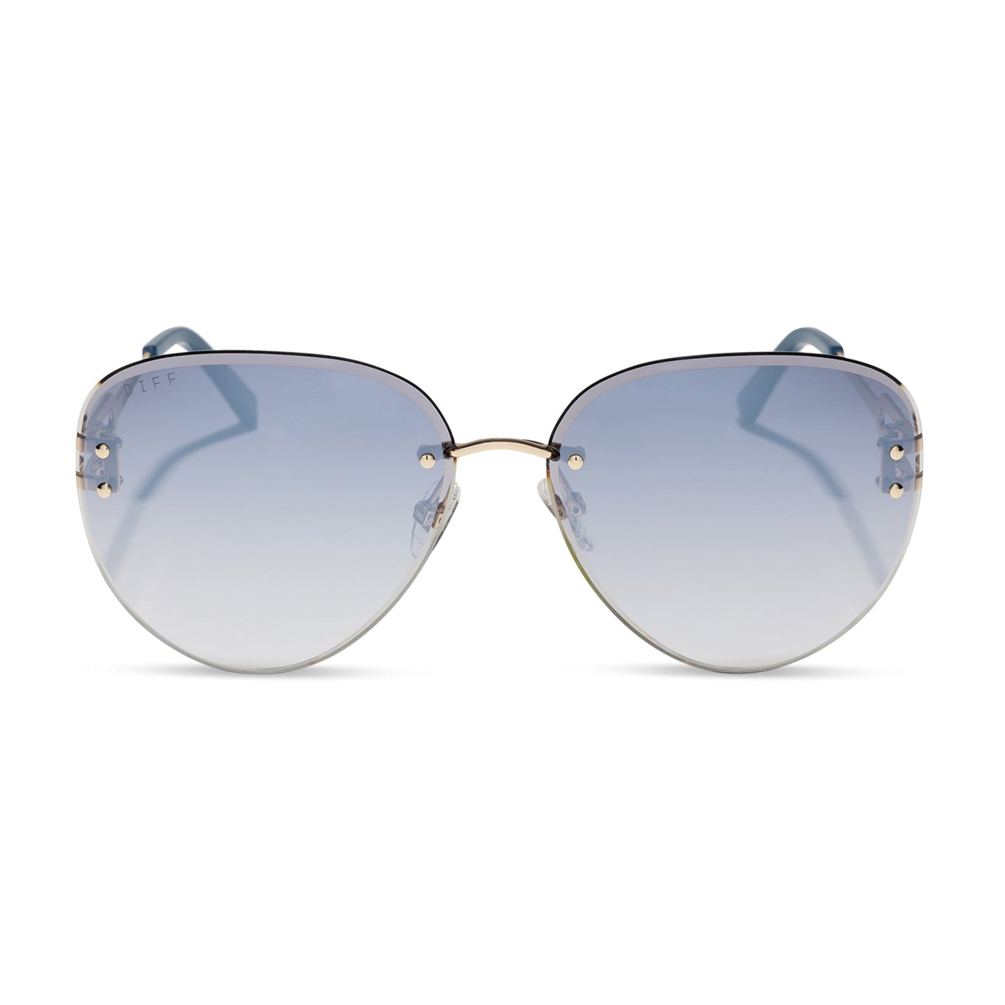 diff eyewear featuring the trista aviator sunglasses with a gold frame and slate blue gradient flash lenses front view