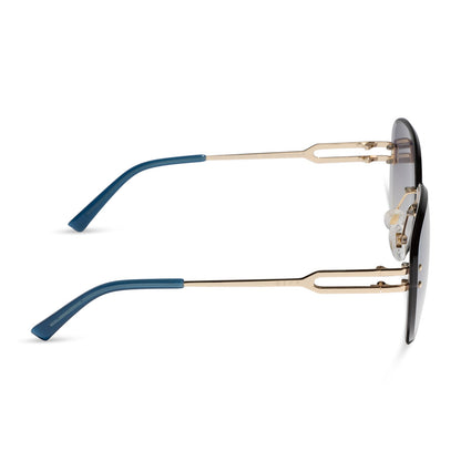 diff eyewear featuring the trista aviator sunglasses with a gold frame and slate blue gradient flash lenses side view