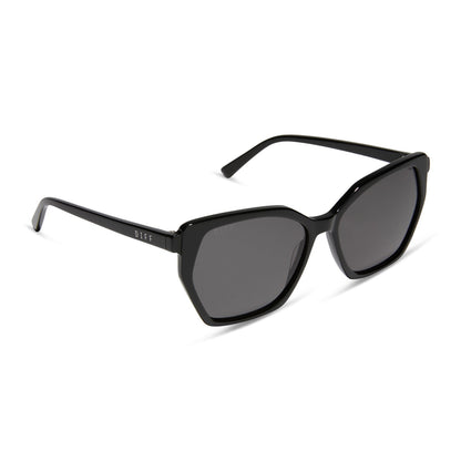 diff eyewear featuring the vera cateye sunglasses with a black frame and grey lenses angled view