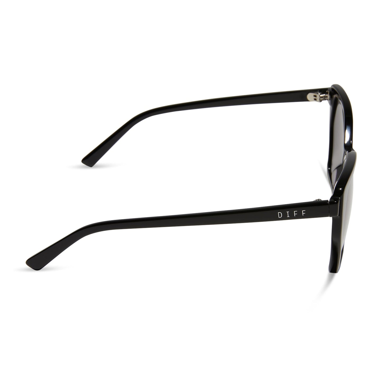 diff eyewear featuring the vera cateye sunglasses with a black frame and grey lenses side view