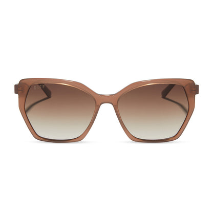 diff eyewear vera square oversized sunglasses with a macchiato brown acetate frame and brown gradient lenses front view