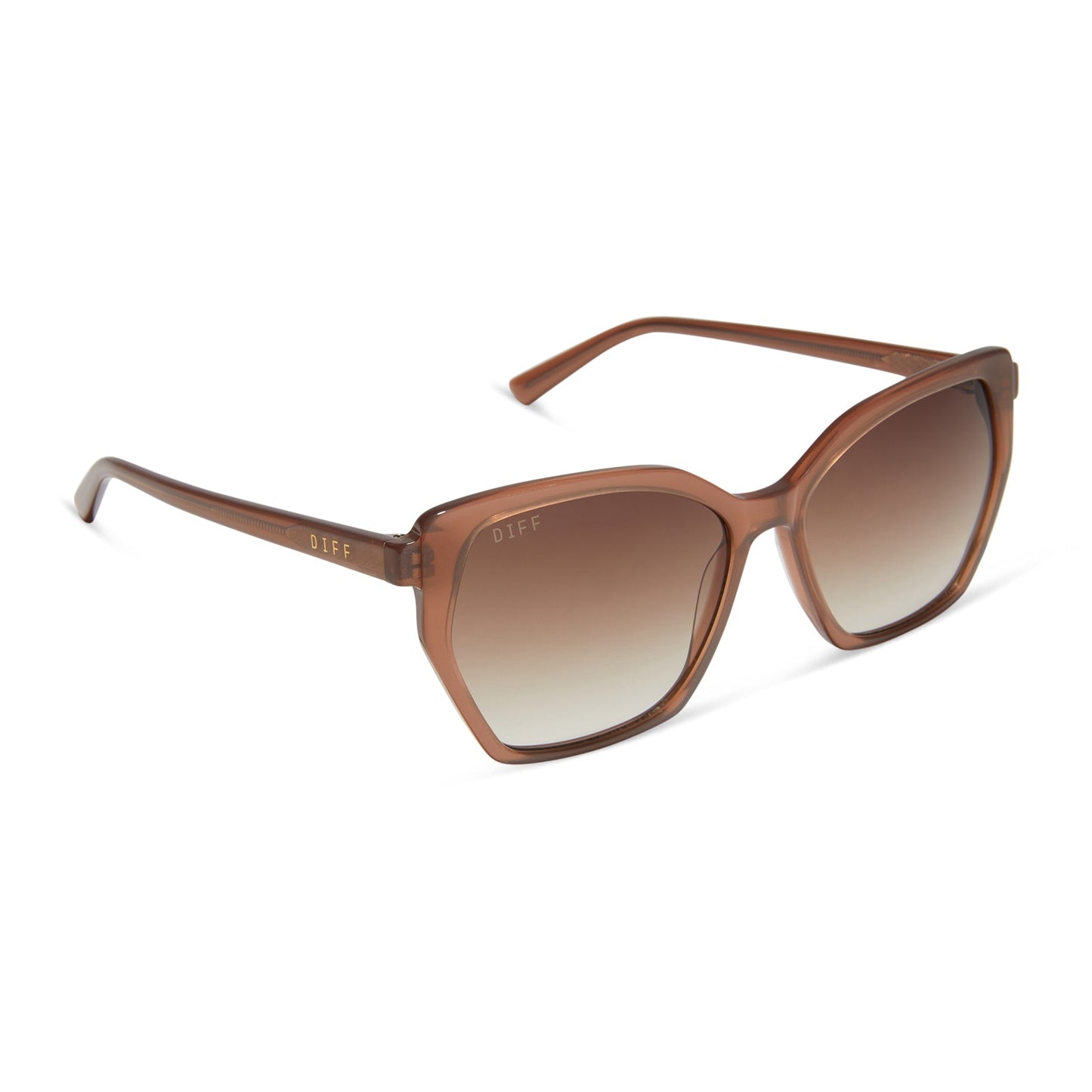 diff eyewear vera square oversized sunglasses with a macchiato brown acetate frame and brown gradient lenses angled view