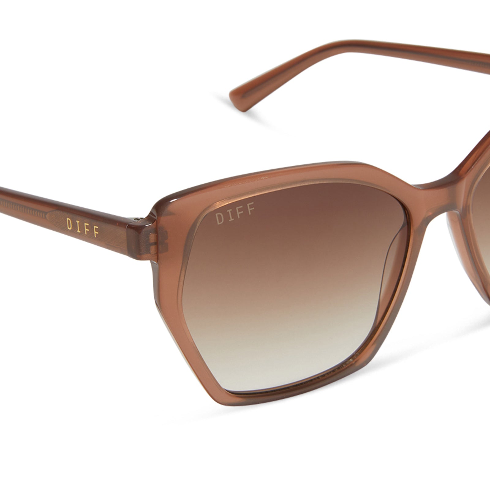 diff eyewear vera square oversized sunglasses with a macchiato brown acetate frame and brown gradient lenses detailed view