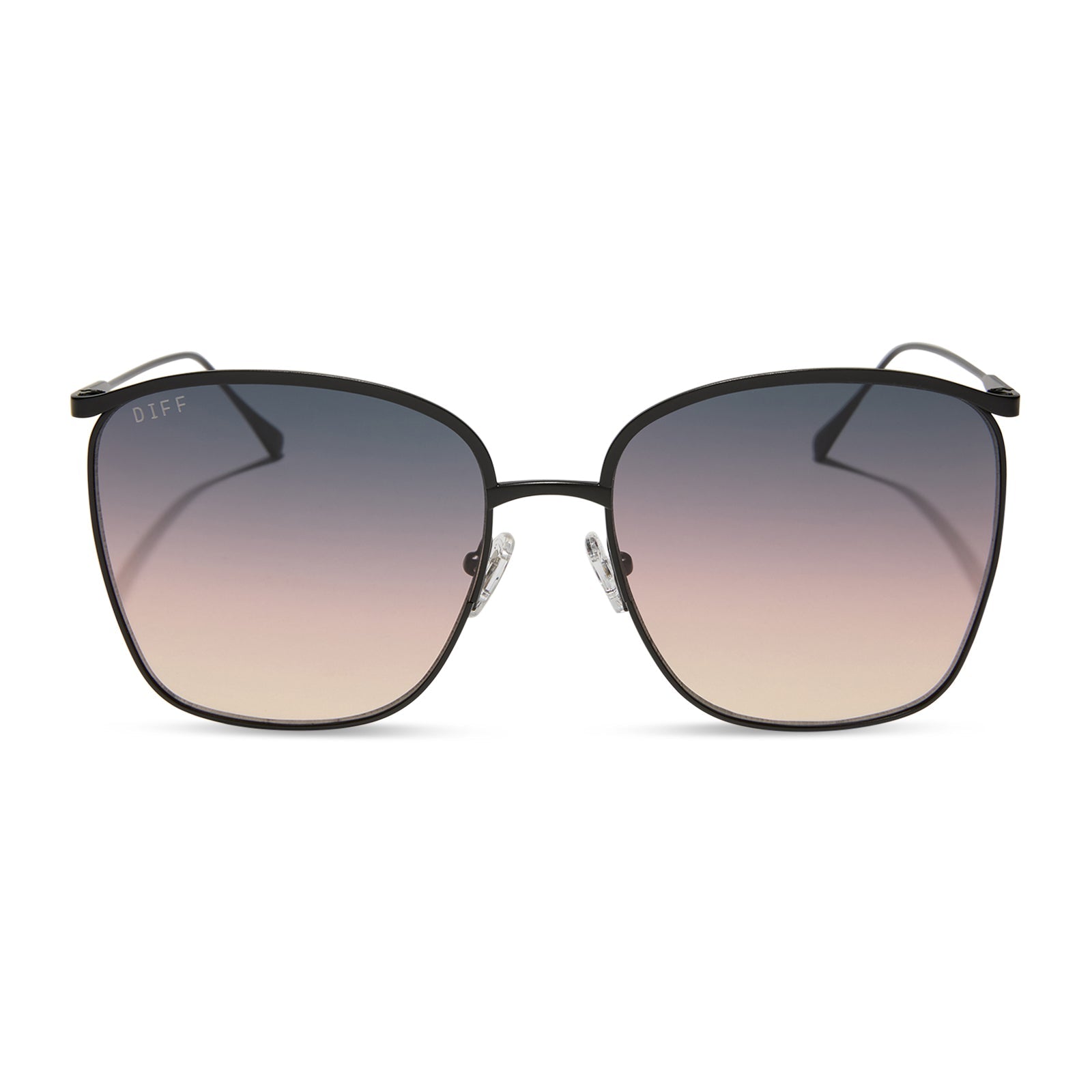 diff eyewear featuring the vittoria square sunglasses with a brushed black frame and twilight gradient lenses front view