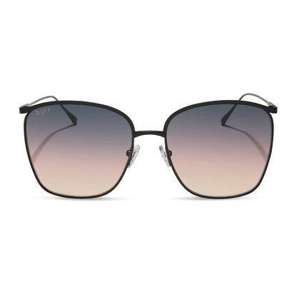 diff eyewear featuring the vittoria square sunglasses with a brushed black frame and twilight gradient lenses front view