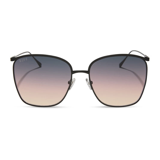 diff eyewear featuring the vittoria square sunglasses with a brushed black frame and twilight gradient lenses front view