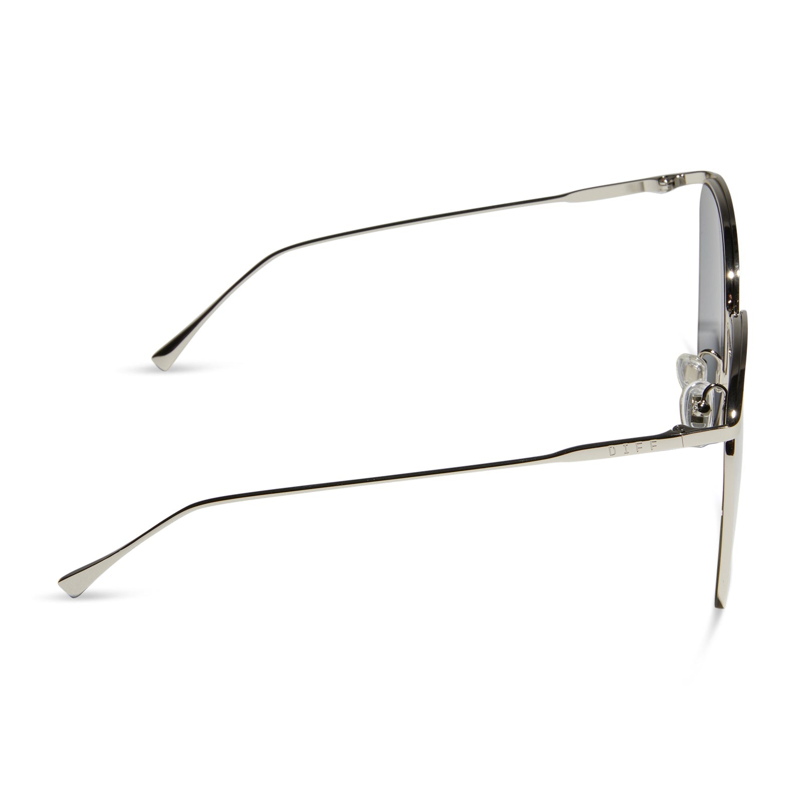 diff eyewear vittoria square oversized sunglasses with a silver metal frame and silver mirror lenses side view