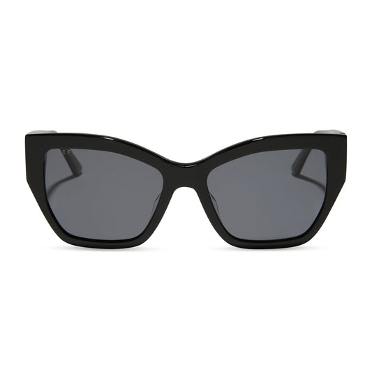 diff eyewear featuring the vivienne cateye sunglasses with a black frame and grey polarized lenses front view