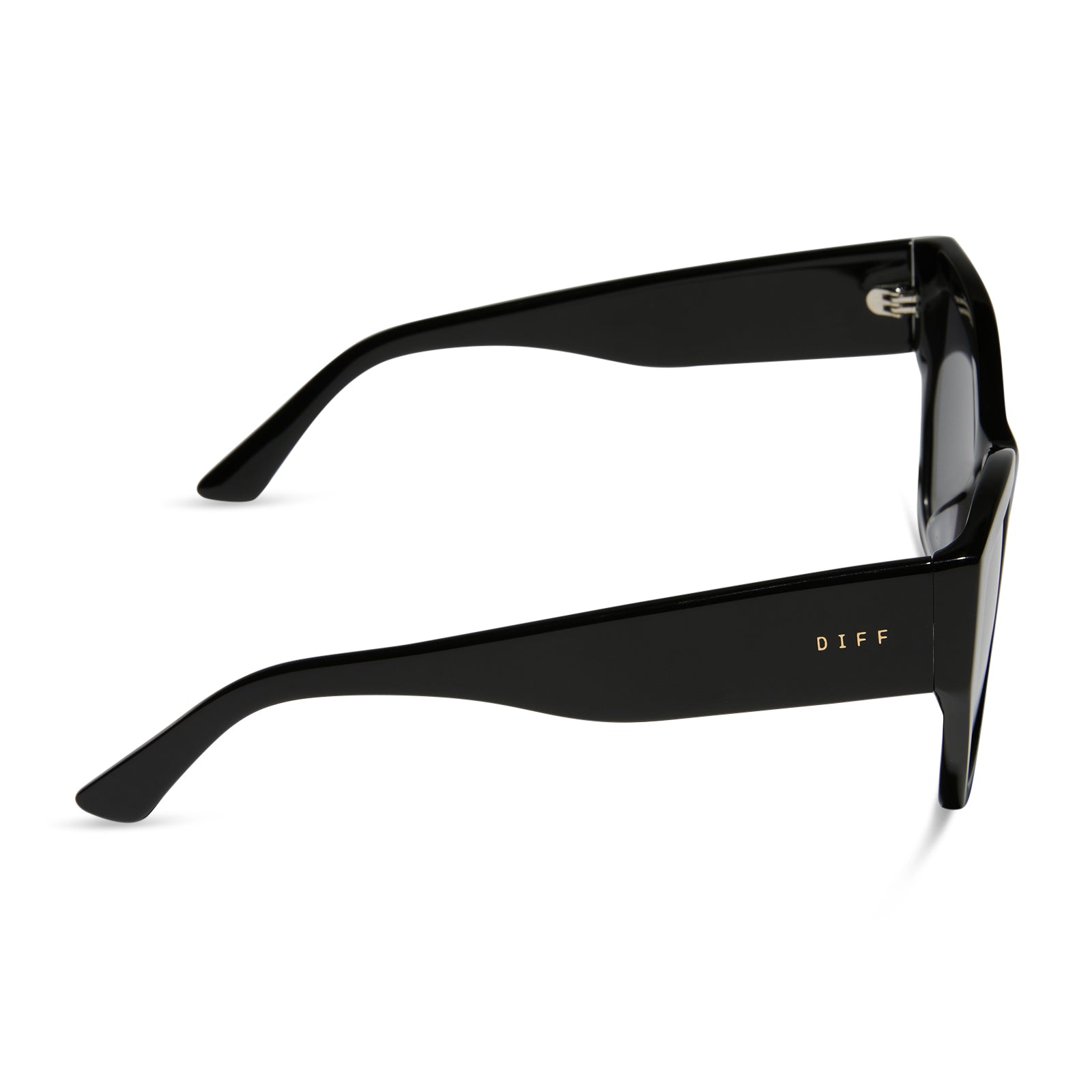 diff eyewear featuring the vivienne cateye sunglasses with a black frame and grey polarized lenses side view