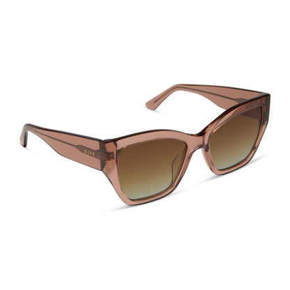 diff eyewear wholesale vivienne cat eye sunglasses with a cafe ole brown frame and brown gradient lenses angled view