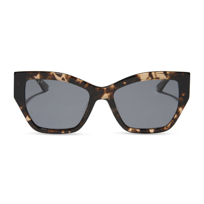 diff eyewear featuring the vivienne cat eye sunglasses with a espresso tortoise frame and grey polarized lenses front view