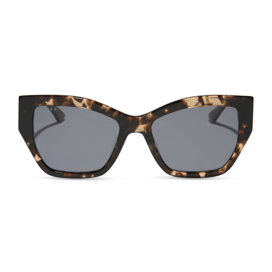diff eyewear featuring the vivienne cat eye sunglasses with a espresso tortoise frame and grey polarized lenses front view