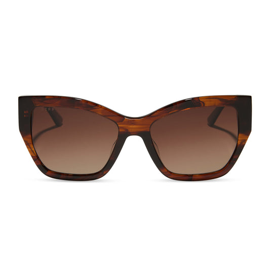 diff eyewear featuring the vivienne cateye sunglasses with a sequoia tortoise frame and brown gradient polarized lenses front view
