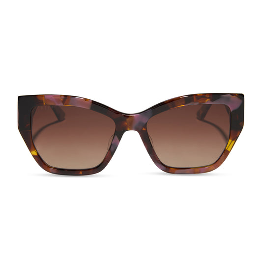 diff eyewear featuring the vivienne cat eye sunglasses with a torino brown pink tortoise frame and brown gradient lenses front view