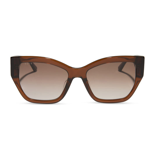 diff eyewear featuring the vivienne cat eye sunglasses with a whiskey frame and brown gradient polarized lenses front view