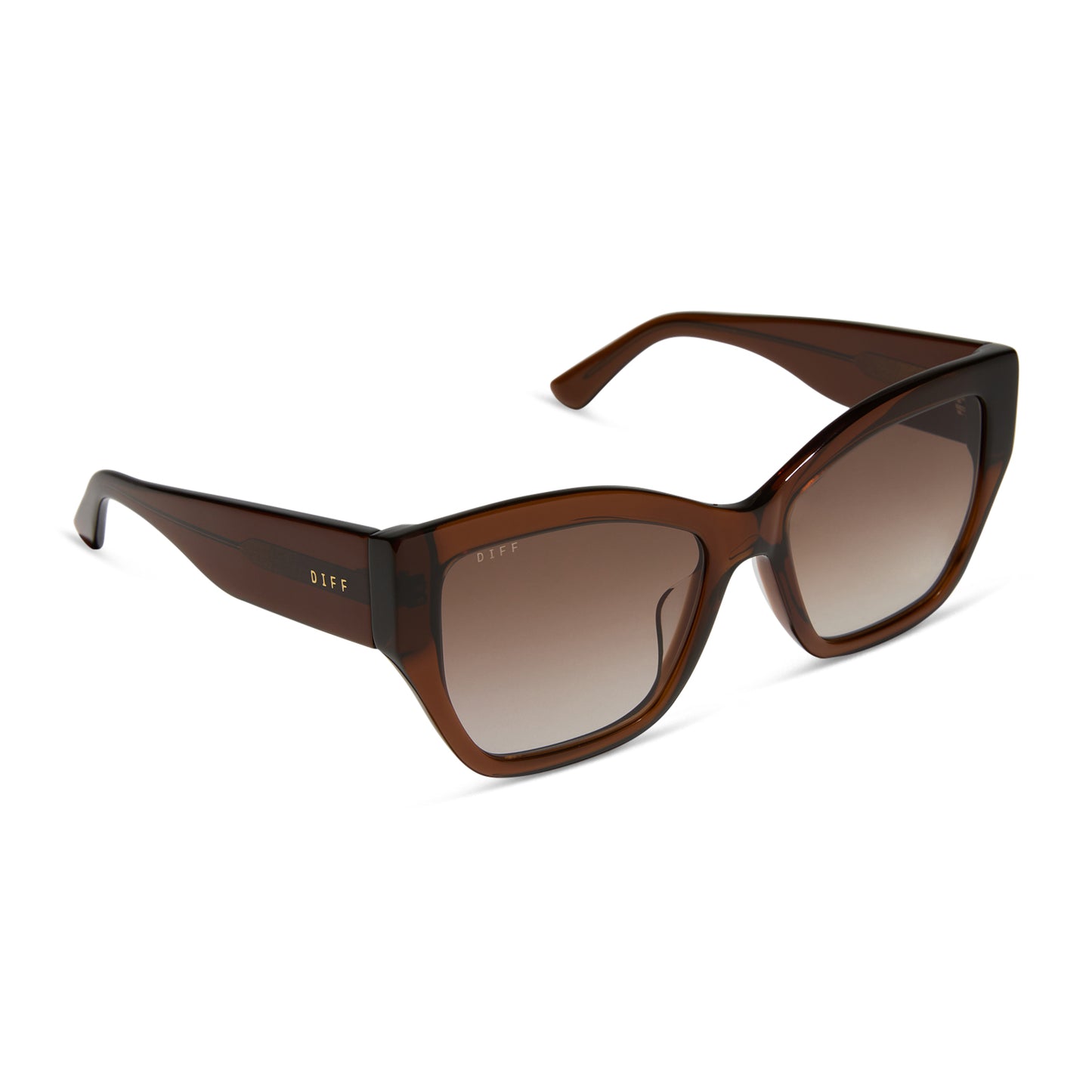 diff eyewear featuring the vivienne cat eye sunglasses with a whiskey frame and brown gradient polarized lenses angled view