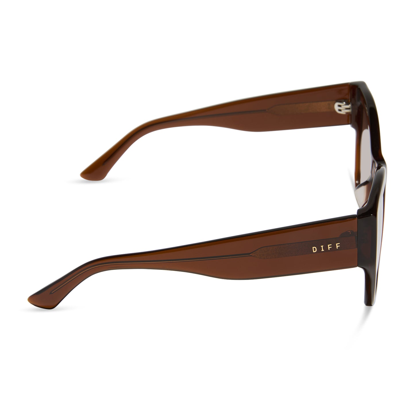 diff eyewear featuring the vivienne cat eye sunglasses with a whiskey frame and brown gradient polarized lenses side view