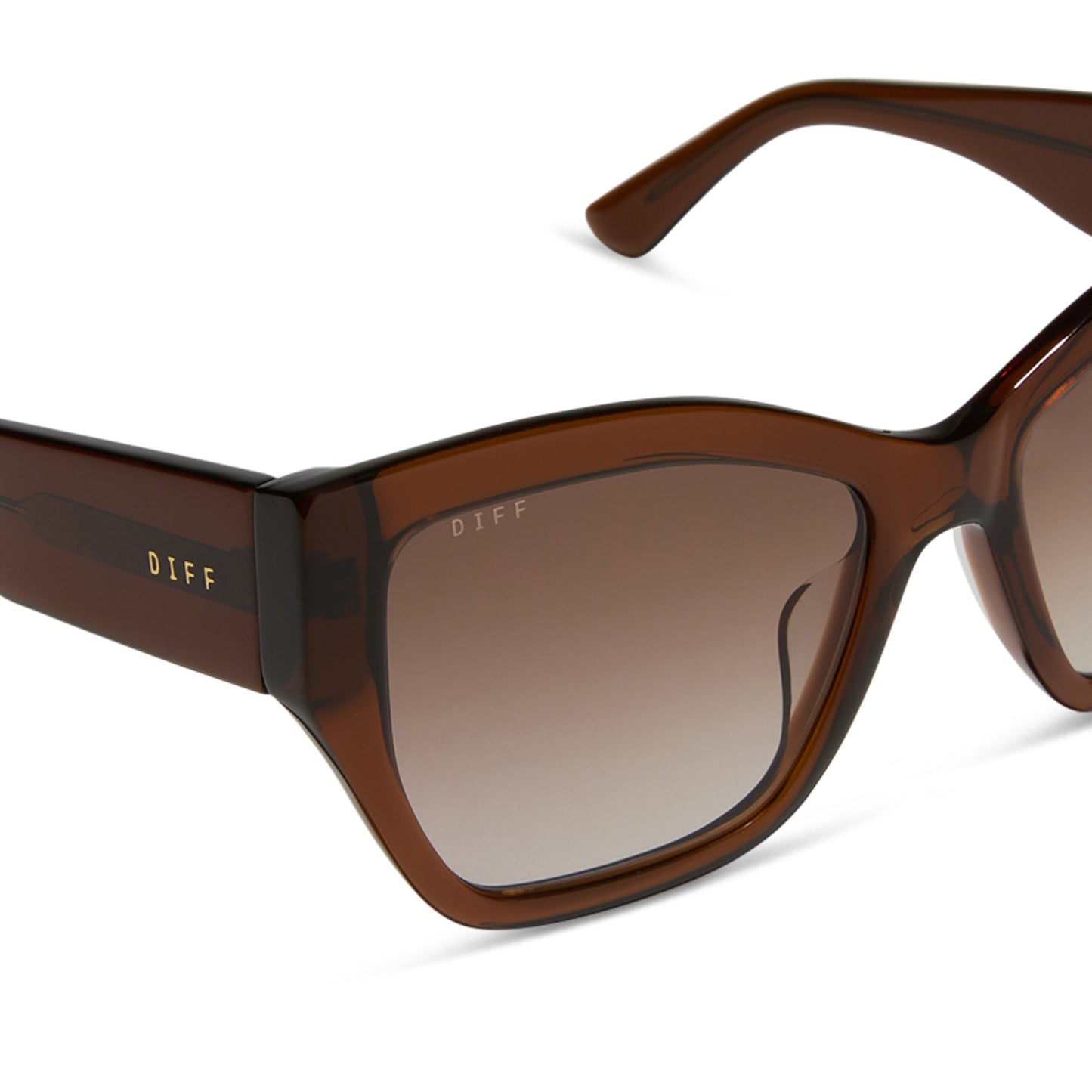 diff eyewear featuring the vivienne cat eye sunglasses with a whiskey frame and brown gradient polarized lenses detailed view