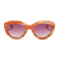 wednesday x diff eyewear featuring the enid sinclair cat eye sunglasses with a orange pink stripe frame and wine gradient lenses front view