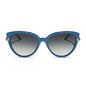 wednesday x diff eyewear featuring the marilyn thornhill cat eye sunglasses with a blue frame and grey gradient lenses front view
