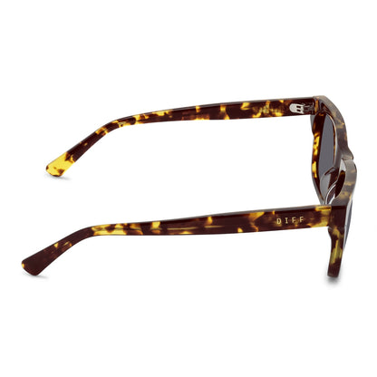 diff eyewear wesley square sunglasses in a amber tortoise frame and grey polarized lens side view