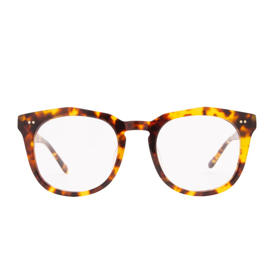 diff eyewear weston round glasses with a amber tortoise acetate frame and prescription lenses front view