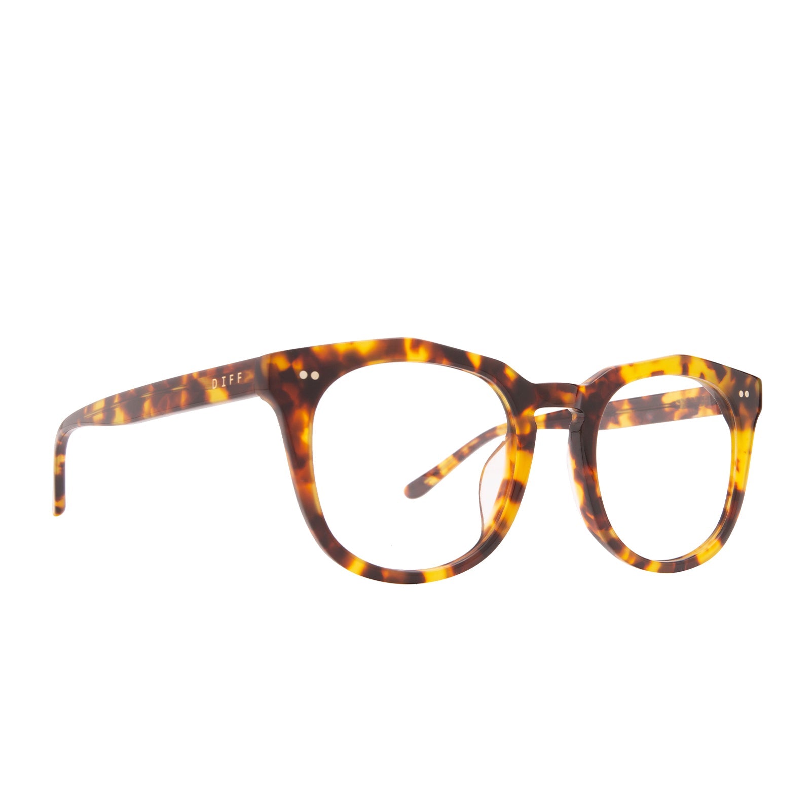 diff eyewear weston round glasses with a amber tortoise acetate frame and prescription lenses angled view