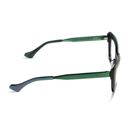 wicked x diff eyewear featuring the elphaba emerald square prescription glasses with a black green gradient frame side view