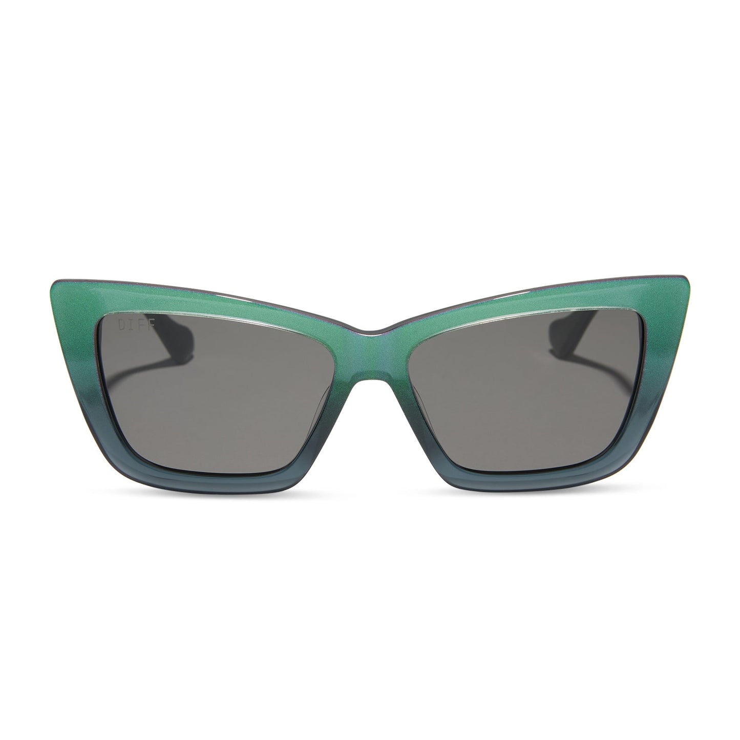 wicked x diff eyewear featuring the elphaba emerald square prescription sunglasses with a black green gradient frame front view