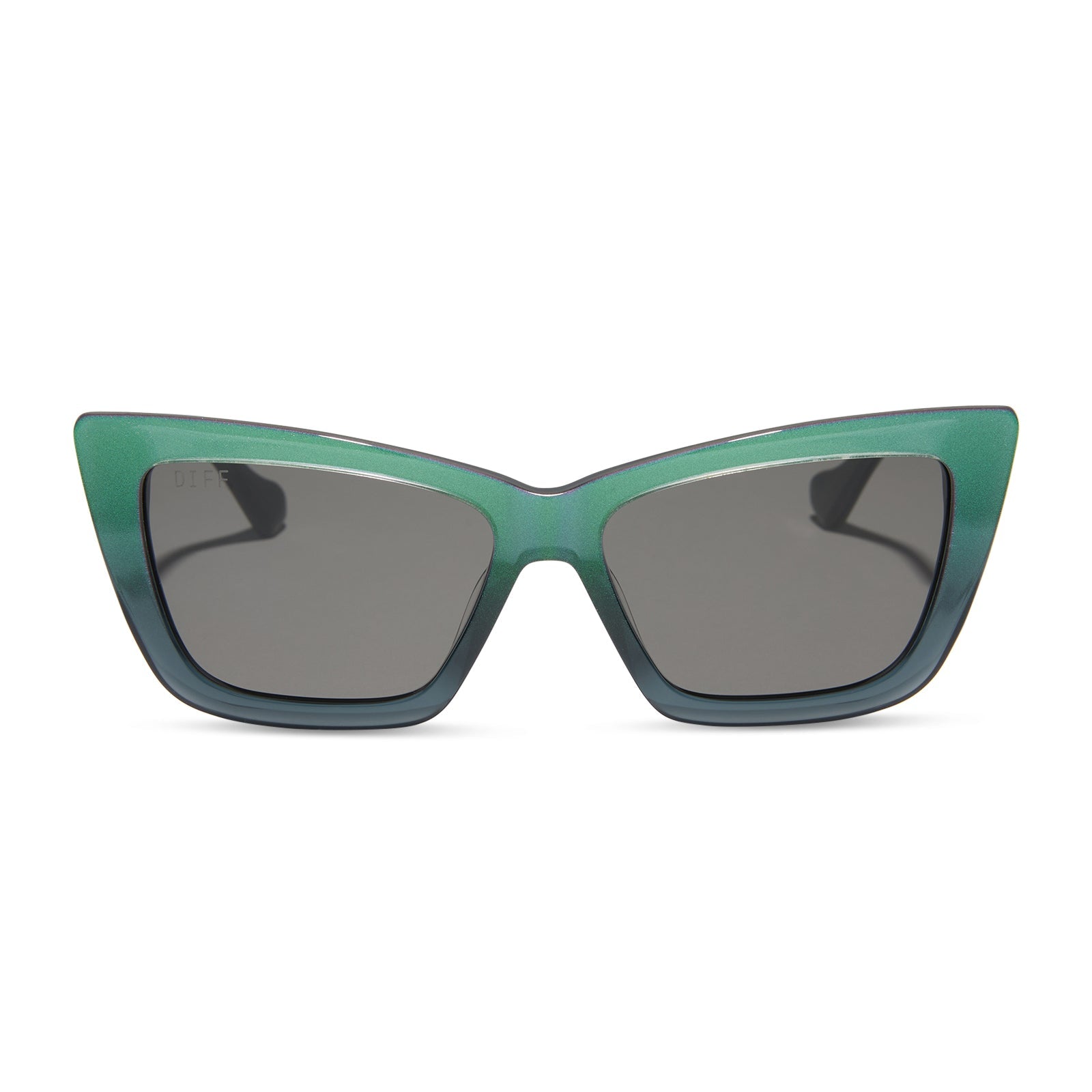 wicked x diff eyewear featuring the elphaba emerald square prescription sunglasses with a black green gradient frame front view