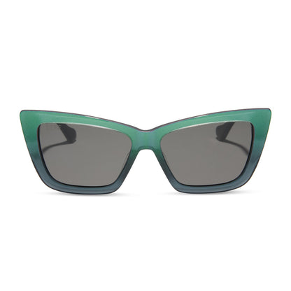 wicked x diff eyewear featuring the elphaba emerald square prescription sunglasses with a black green gradient frame front view